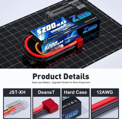 Batterie LiPo 2S 7,4 V 5200 mAh pour voiture RC – image 3