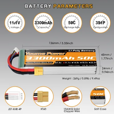 Batterie Lipo 3S 3300 mAh 11,1 V, prise XT60 – image 2