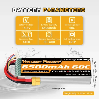 Batterie LiPo 4S 6500 mAh 14,8 V prise XT60 – image 3
