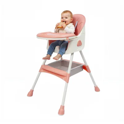 Chaise haute bébé rose 2-en-1 à plateau réglable – image 3