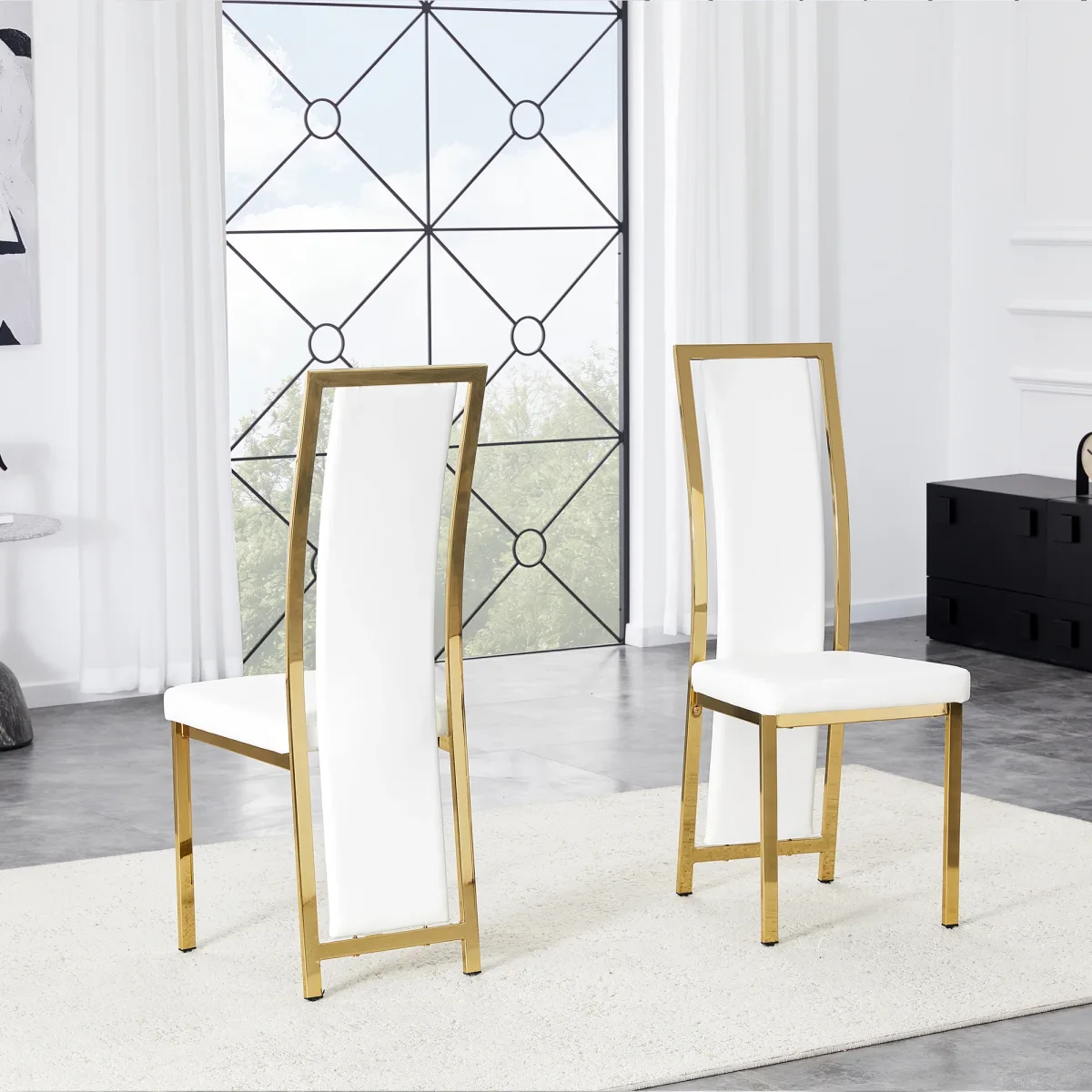 Chaises de salle à manger blanc et doré, lot de 2