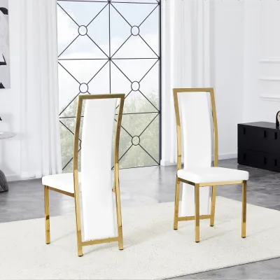 Chaises de salle à manger blanc et doré, lot de 2