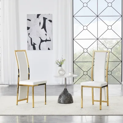 Chaises de salle à manger blanc et doré, lot de 2 – image 2