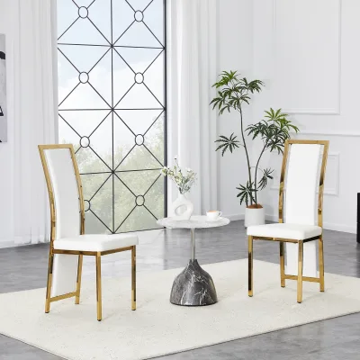 Chaises de salle à manger blanc et doré, lot de 2 – image 3