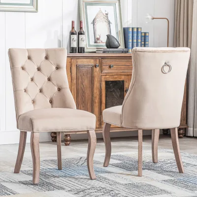 Chaises de salle à manger en velours beige