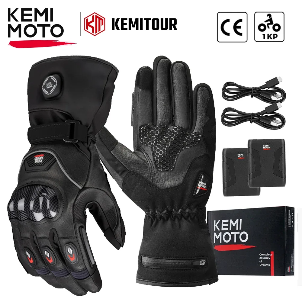 Gants de moto chauffants noirs à batterie
