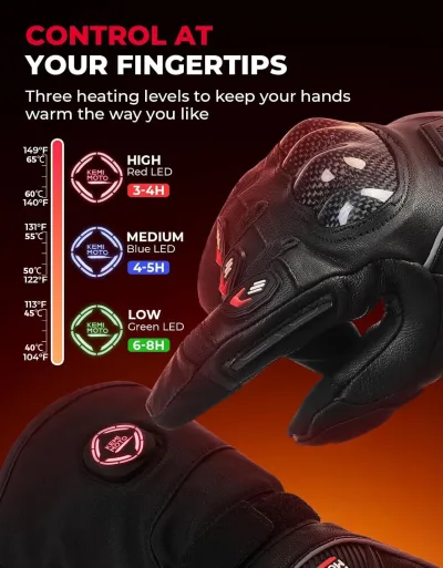 Gants de moto chauffants noirs à batterie – image 2