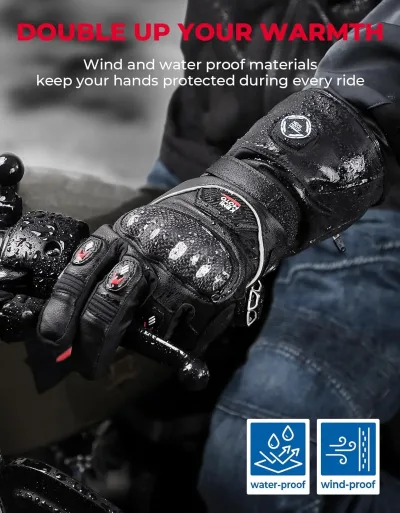 Gants de moto chauffants noirs à batterie – image 3