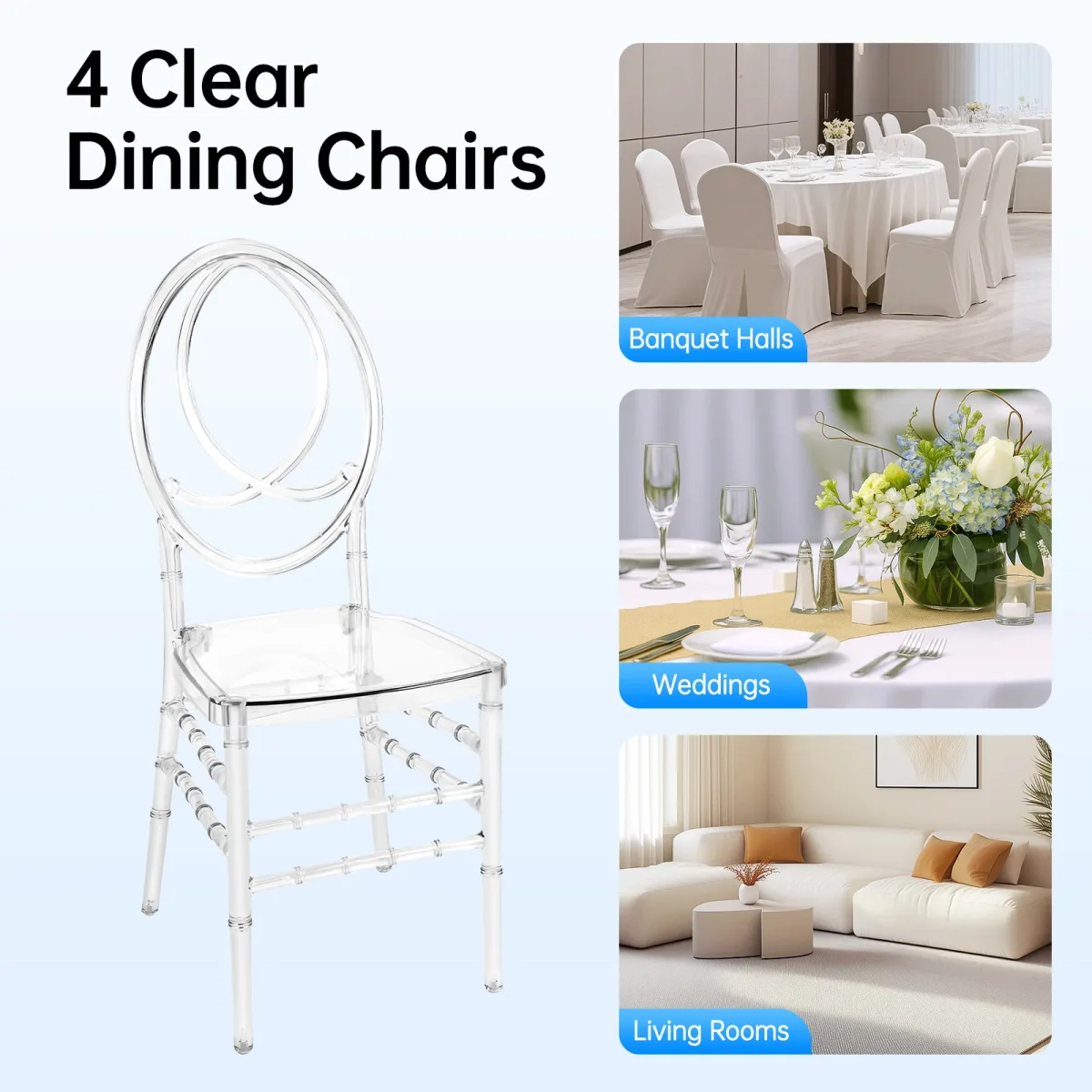Lot de 4 chaises transparentes en PC