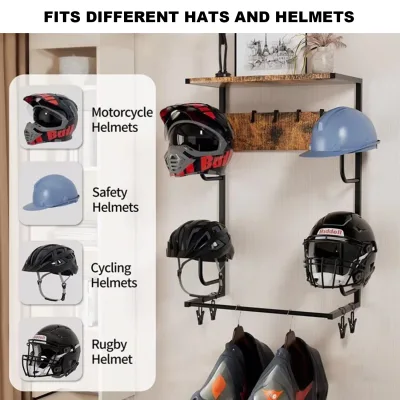 Support mural pour casque de moto, 4 crochets – image 3