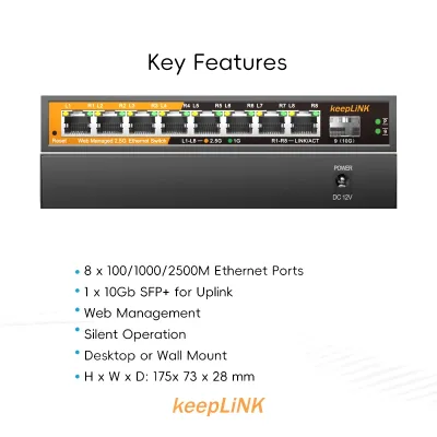 Switch réseau 9 ports 2,5GbE et SFP+ en métal – image 2