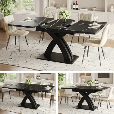 Table à manger extensible 120 cm, noir et blanc – image 2