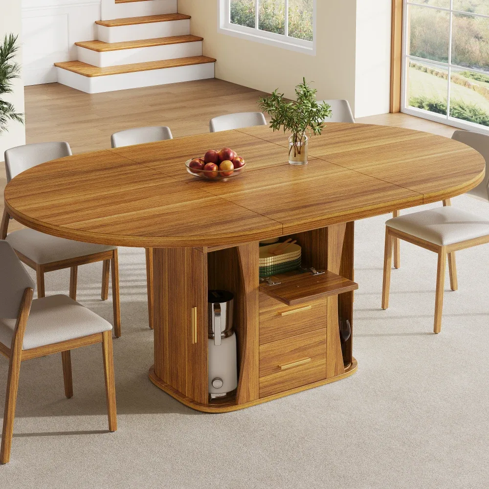 Table à manger ronde extensible, ovale, MDF