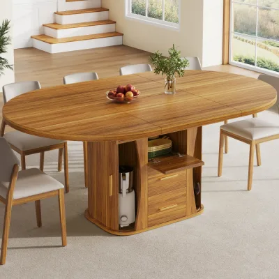 Table à manger ronde extensible, ovale, MDF