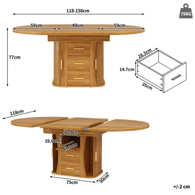 Table à manger ronde extensible, ovale, MDF – image 2