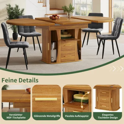 Table à manger ronde extensible, ovale, MDF – image 3