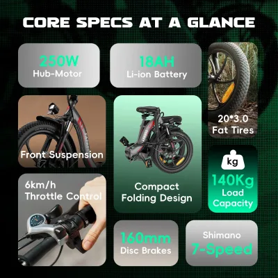 Vélo électrique pliable à pneus larges – image 2